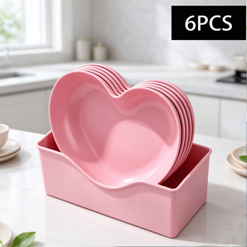 Reusable Straw - 6Pcs Heart Shaped Plates Set with